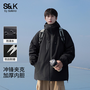 班尼路黑色冲锋夹克男春秋冬2026新款 三合一户外防水防风衣外套E