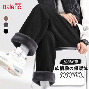 加厚保暖雪尼尔直脚裤 班尼路加绒裤 男士 黑色显瘦休闲裤 子男冬季