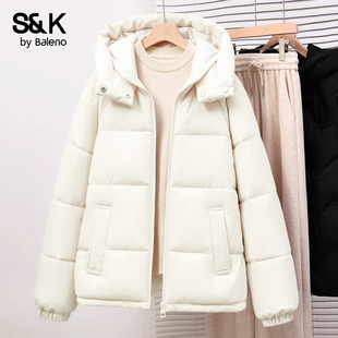 韩版 新款 休闲百搭面包服Q 2025冬季 班尼路S&K系列白色连帽棉服女款
