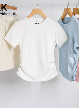 班尼路S&K系列白色正肩短袖t恤女2026夏季新款收腰显瘦短款上衣H