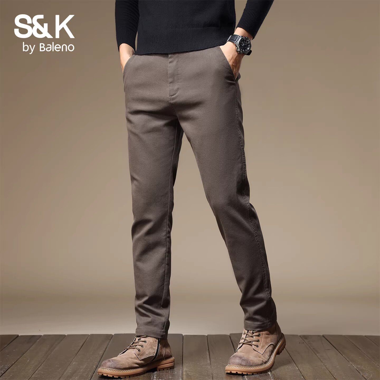 班尼路SK高端潮流休闲裤男士春夏季修身抗皱直筒商务微弹西裤男YS