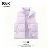 新款 班尼路紫色立领防风马甲女款 2026冬季 加厚保暖棉袄外套上衣H