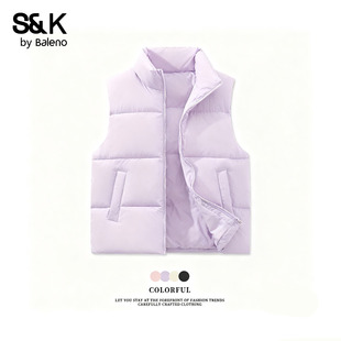 班尼路紫色立领防风马甲女款2025冬季新款加厚保暖棉袄外套上衣H