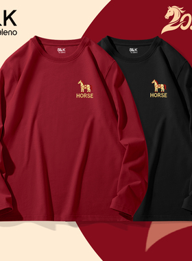 班尼路S&K系列本命年长袖t恤男冬马年红色纯棉体恤青少年打底衫LF