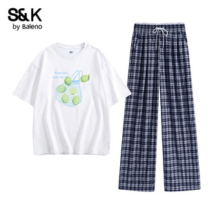 班尼路S&K白色t恤格子裤两件套女款2026夏季新款独特漂亮一整套H