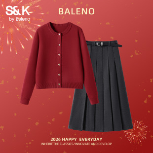 班尼路S&K马年红色新年战袍毛衣套装 穿搭两件套H 女2026春秋冬新款