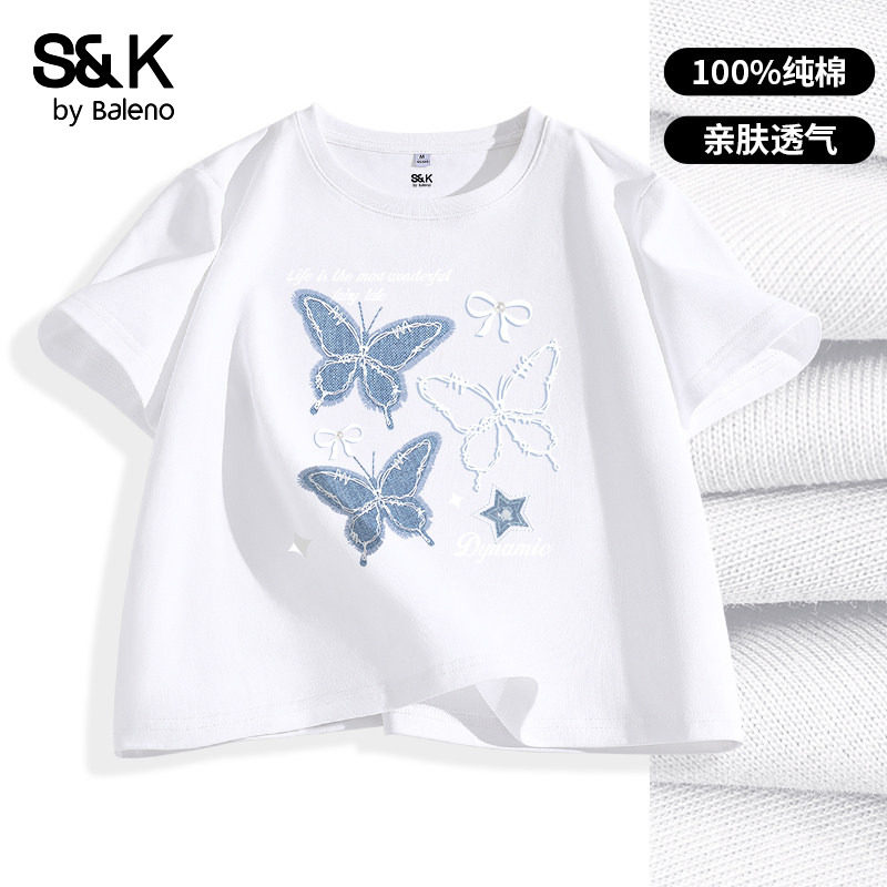 班尼路S&K白色纯棉短袖t恤女图片