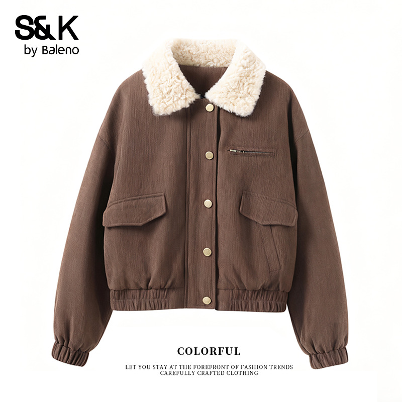 班尼路S&K系列复古灯芯绒短外套女2025秋冬新款棉衣工装夹克上衣H