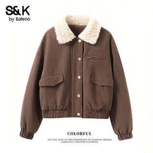 班尼路S&K系列复古灯芯绒短外套女2025秋冬新款 夹克上衣H 棉衣工装