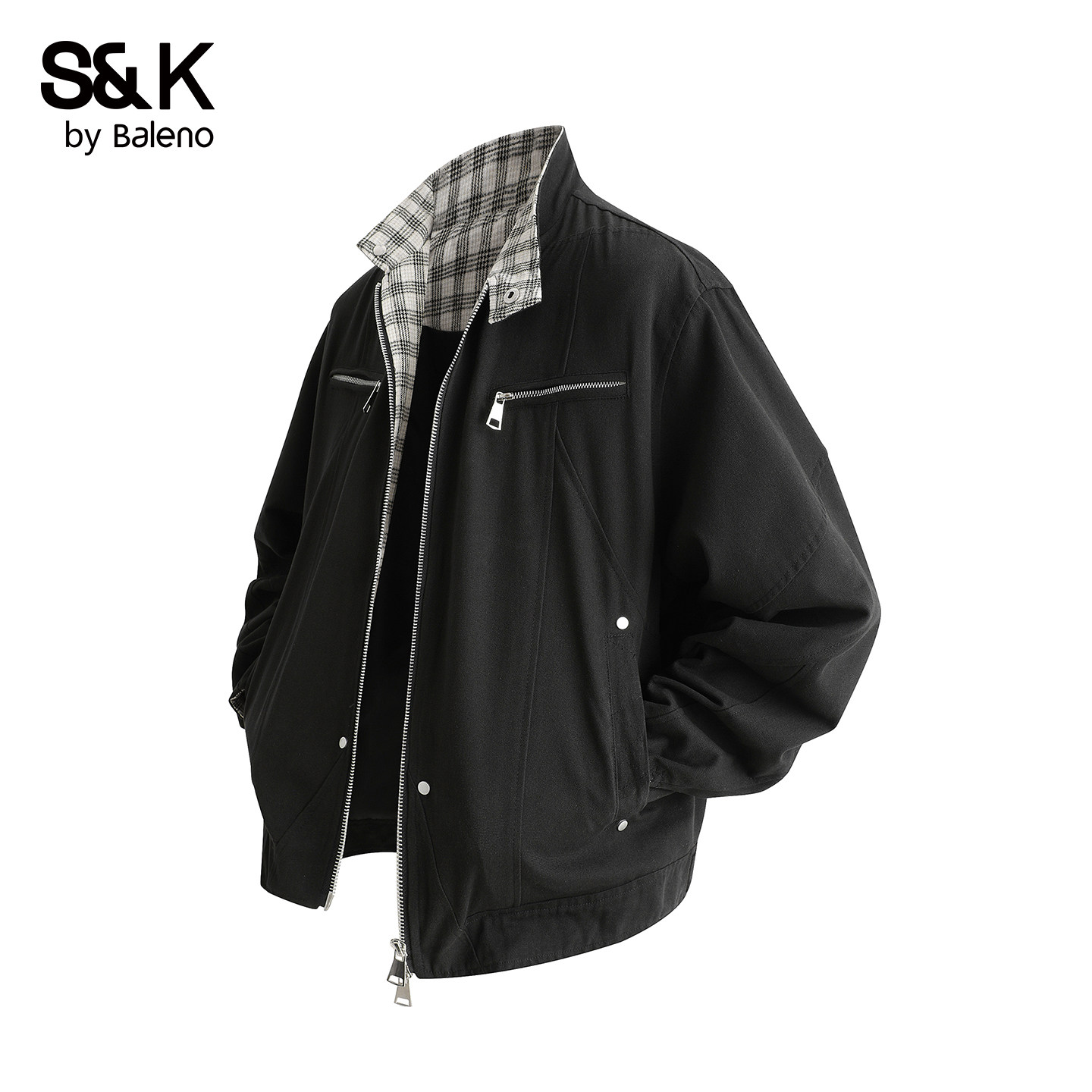 班尼路SK工装风立领夹克男春季新款格子拼接假两件潮牌上衣外套YS,男装,夹克,淘宝优惠券,粉丝福利购,淘宝优惠卷
