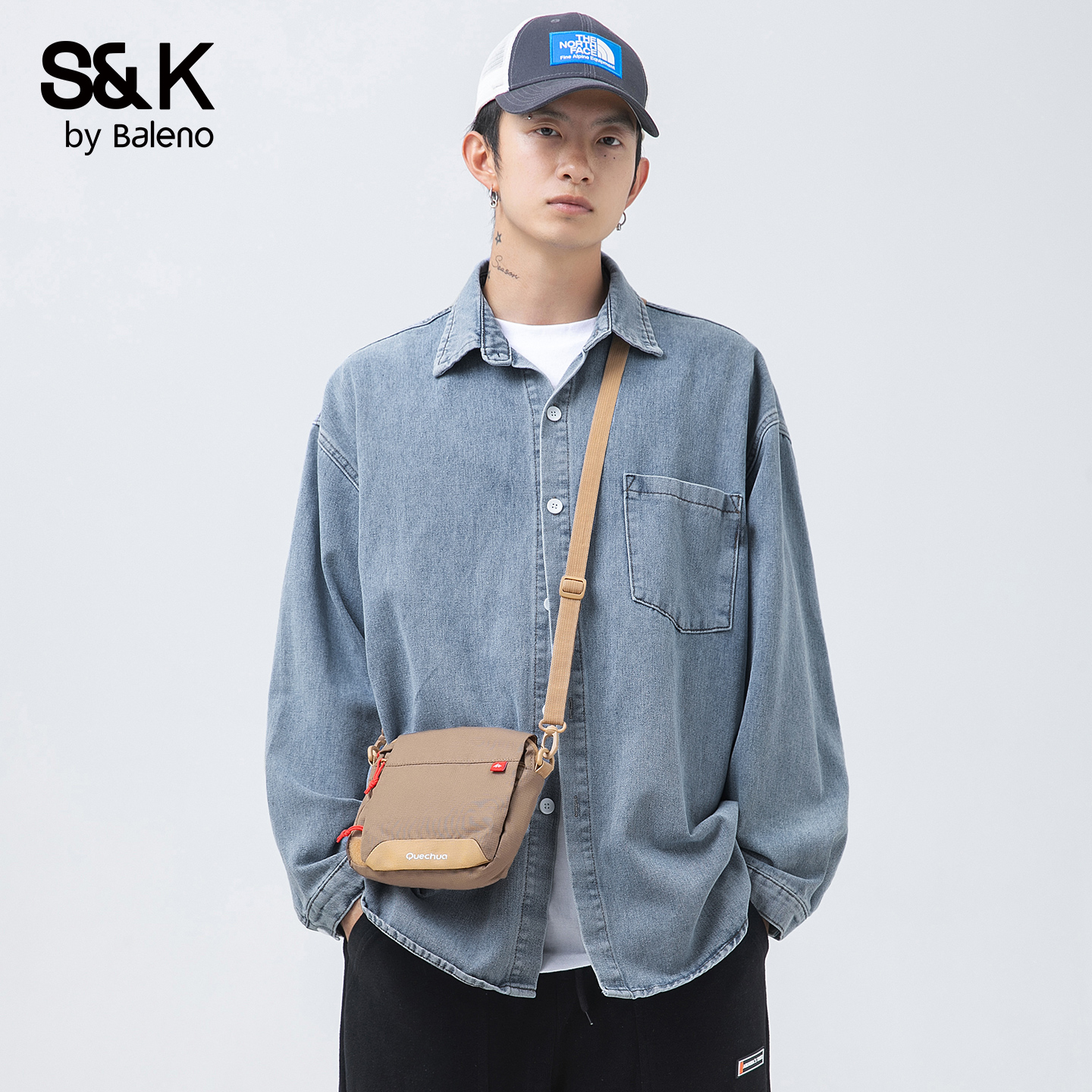 班尼路日系复古做旧长袖衬衫男士