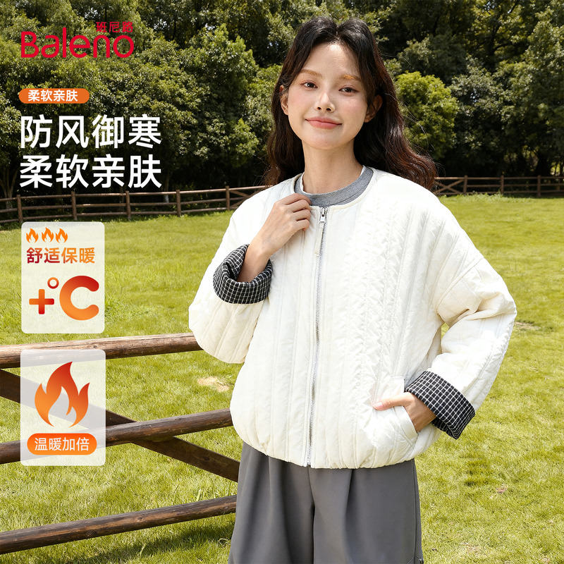 班尼路格纹轻薄羽绒服女2025冬季新款白鸭绒柔软亲肤保暖面包服QW