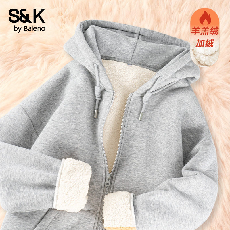 班尼路S&K系列灰色羊羔绒开衫外套女款冬季新款加绒加厚保暖卫衣N,女装/女士精品,卫衣/绒衫,淘宝优惠券,粉丝福利购,淘宝优惠卷