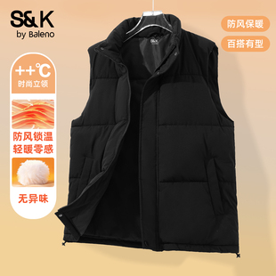 班尼路S&K黑色立领防风保暖棉马甲男冬季 外套A 青少年户外防寒男士