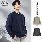 班尼路S&K系列棒球领卫衣男秋季 套头休闲外套LF 复古男士 新款 美式