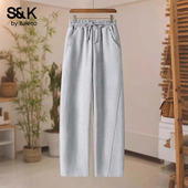 班尼路S&K系列灰色窄版 休闲宽松阔腿裤 显瘦运动裤 女2026春秋新款