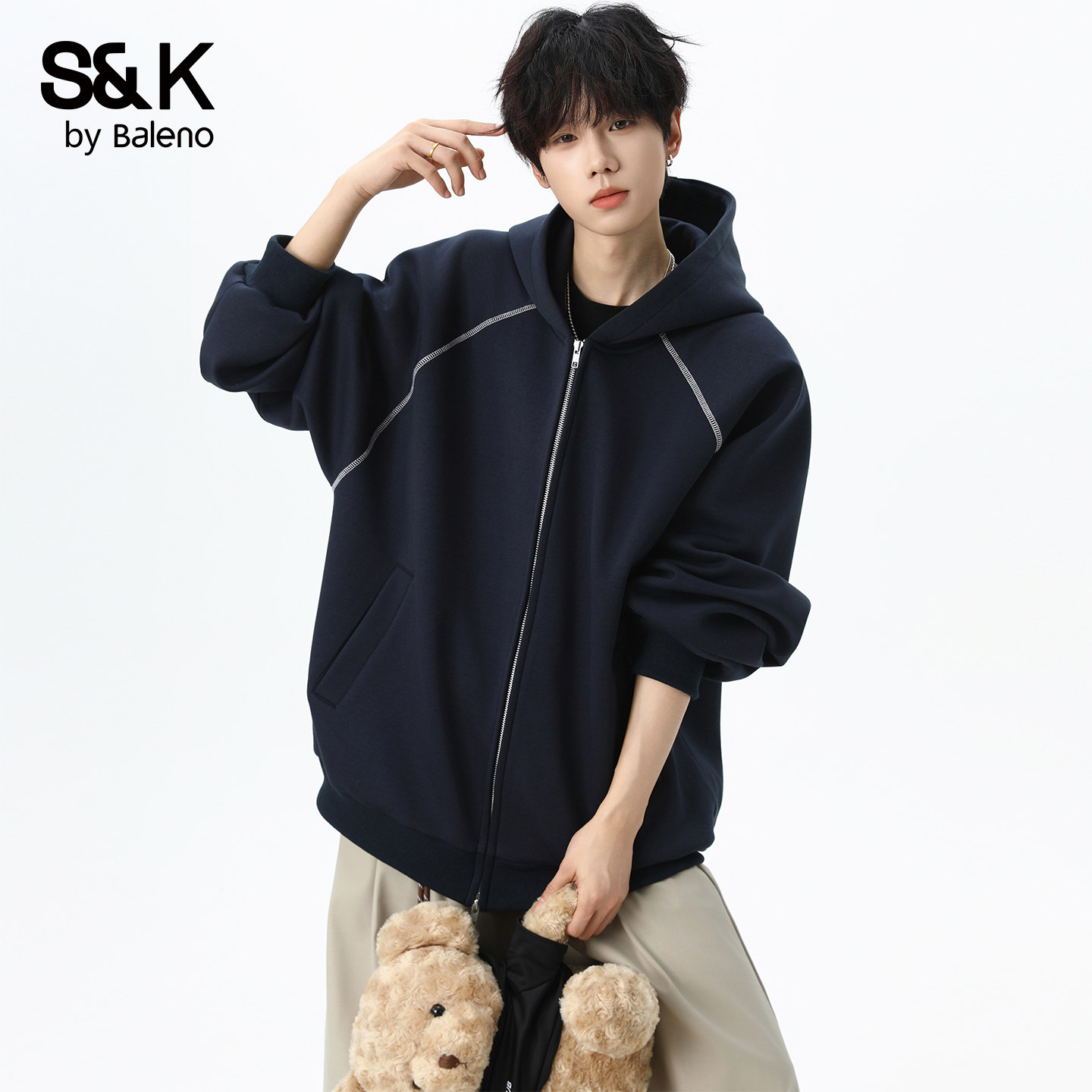 班尼路SK男士连帽开衫卫衣春夏季新款美式拼接休闲潮牌百搭外套YS