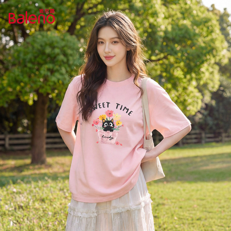 班尼路粉色减龄短袖t恤女夏图片