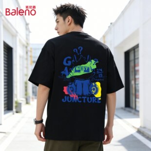 班尼路休闲百搭夏季 T恤男纯棉舒适男友风上衣J 双面印花圆领短袖