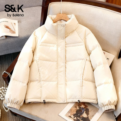 班尼路S&K系列白色短款羽绒服女2025冬季新款小个子保暖外套上衣H