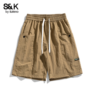 2026新款 男休闲纯色夏季 直筒松紧腰YS 多口袋五分短裤 班尼路SK工装