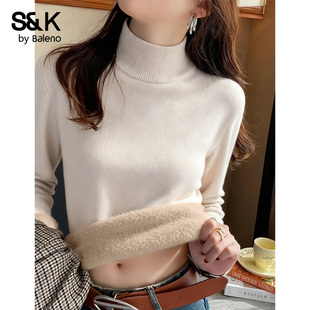 班尼路S&K系列加绒半高领针织衫女冬季毛衣内搭可外穿打底衫上衣M