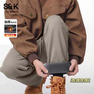 奥粒绒直筒裤 班尼路S&K复古加绒男士 米咖色长裤 冬季 子男厚A 休闲裤