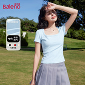 班尼路多巴胺方领打底衫 内搭上衣女N 正肩短袖 修身 t恤女2026年夏季