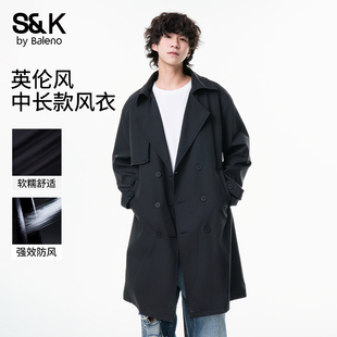 宽松夹克过膝大衣E 中长款 班尼路英伦风双排扣风衣外套男士 春秋季