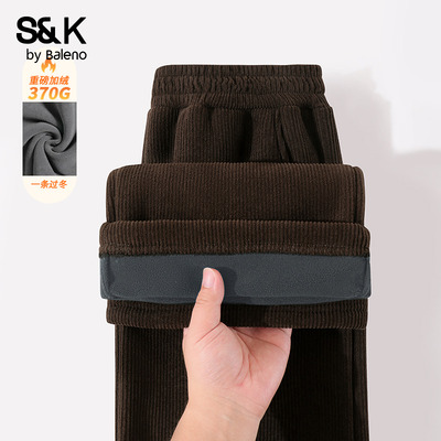 班尼路S&K系咖色灯芯绒阔腿裤女