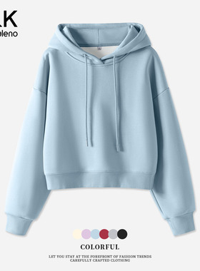 班尼路S&K系列蓝色加绒卫衣女秋冬新款奥粒绒加厚连帽外套上衣女Q