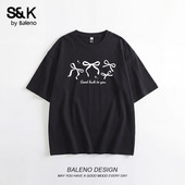 新款 班尼路S&K系黑色纯棉t恤女短袖 2026夏季 小个子宽松打底上衣H