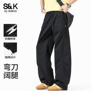 弯刀休闲裤 宽松阔腿加绒加厚长裤 男冬季 男士 2025新款 班尼路美式
