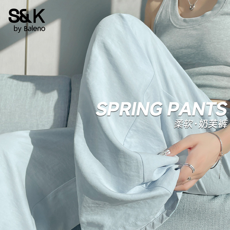 班尼路S&K系列灰绿奶芙阔腿裤女2026新款夏季宽松休闲高腰直筒裤M,女装/女士精品,休闲裤,淘宝优惠券,粉丝福利购,淘宝优惠卷