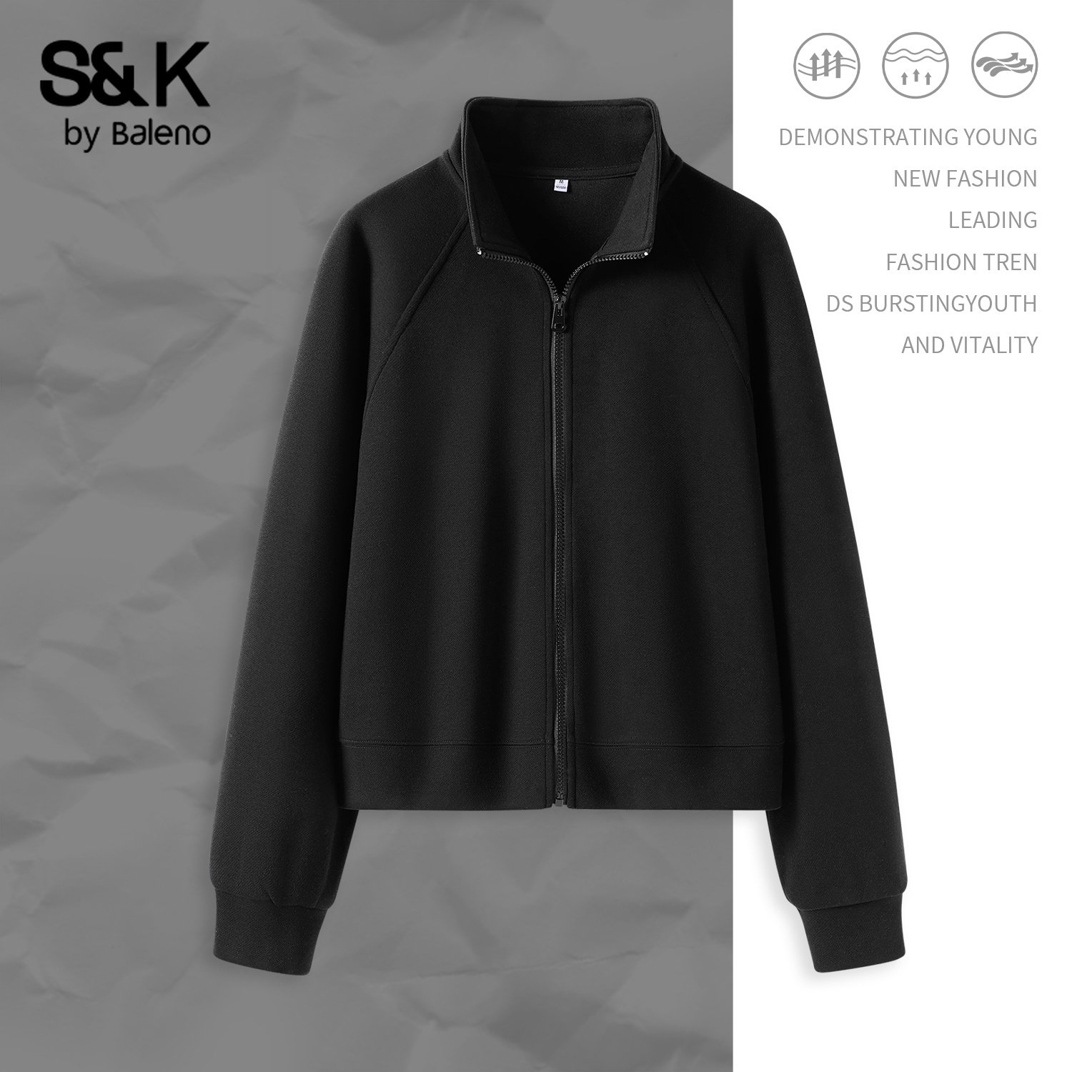 班尼路S&K系列黑色立领外套女2026新款秋季修身拉链开衫短款上衣M,女装/女士精品,卫衣/绒衫,淘宝优惠券,粉丝福利购,淘宝优惠卷