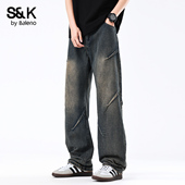 长裤 班尼路SK阔腿牛仔裤 薄款 工装 男宽松直筒2025年新款 高街夏季