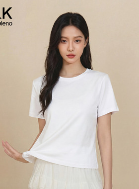 班尼路S&K白色纯棉正肩t恤女短袖2026夏季新款圆领短款打底上衣H