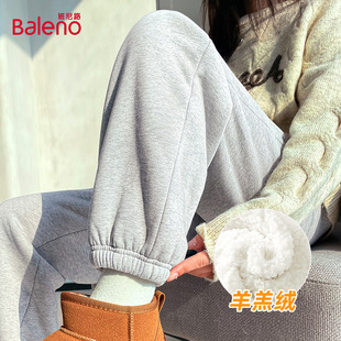 小个子运动卫裤 班尼路灰色加厚羊羔绒束脚休闲裤 女2025秋冬新款