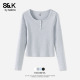 长袖 t恤女秋季 新款 班尼路S&K系列灰色U领修身 内搭正肩打底衫 上衣Q
