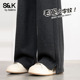 班尼路S&K系列黑色加绒毛呢裤 人字纹休闲阔腿裤 子女2026冬季 新款