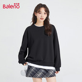 班尼路假两件圆领卫衣女2025新款 秋宽松休闲青少年百搭上衣长袖