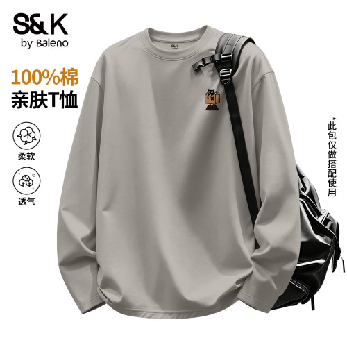 浅卡其卡通纯棉打底衫男秋季新款