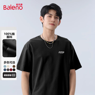 男士 班尼路纯棉短袖 新款 夏装 痞帅宽松体恤A t恤男简约字母黑色半袖