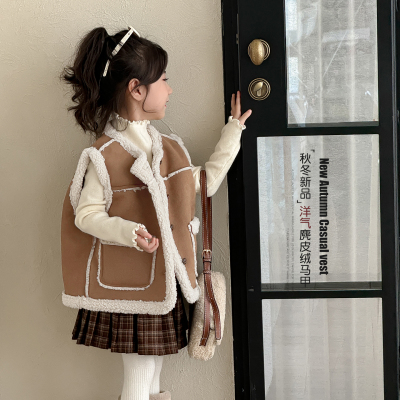 女童马甲秋冬款2025新款儿童冬季皮毛一体外套小女孩洋气时髦上衣