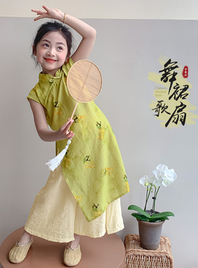 女童旗袍夏季套装2026新款儿童国风连衣裙子夏款时髦新中式两件套