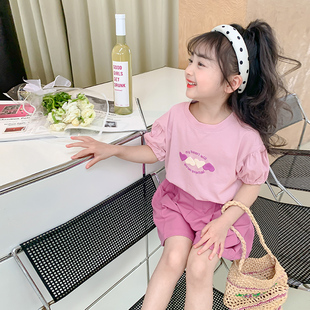韩版 洋气女孩夏季 两件套 短袖 运动套装 时髦儿童装 女童夏装 2024新款