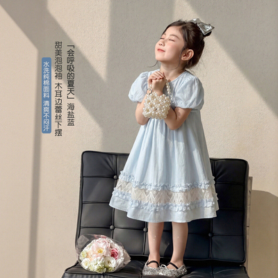女童棉布裙夏季薄款2026新款儿童夏季泡泡袖连衣裙洋气女宝公主裙