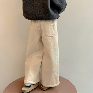 女童加绒裤子秋冬2026新款儿童冬装休闲裤女孩冬季加厚灯芯绒长裤