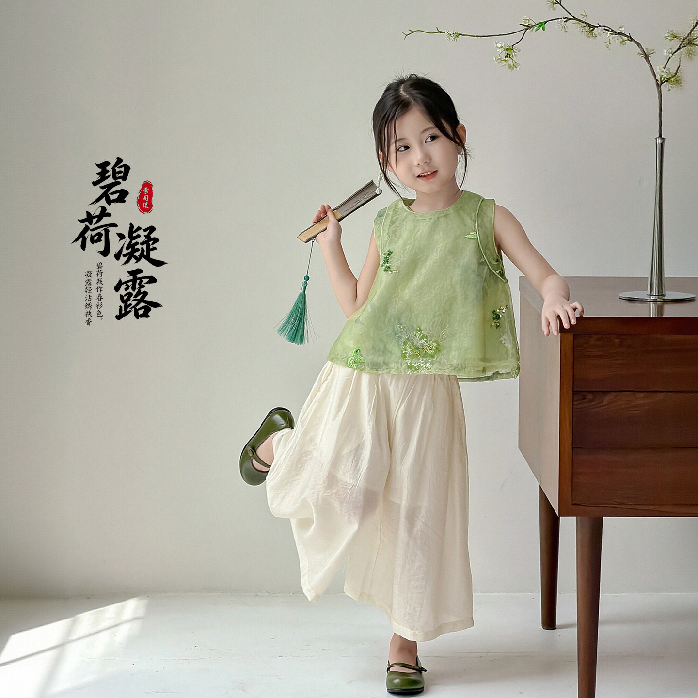女童国风套装夏装2026新款女宝宝夏季无袖娃娃衫上衣儿童薄款裤子