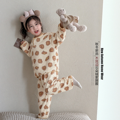 女童卡通家居服套装2026新款儿童冬季加厚睡衣女孩甜美可爱居家服